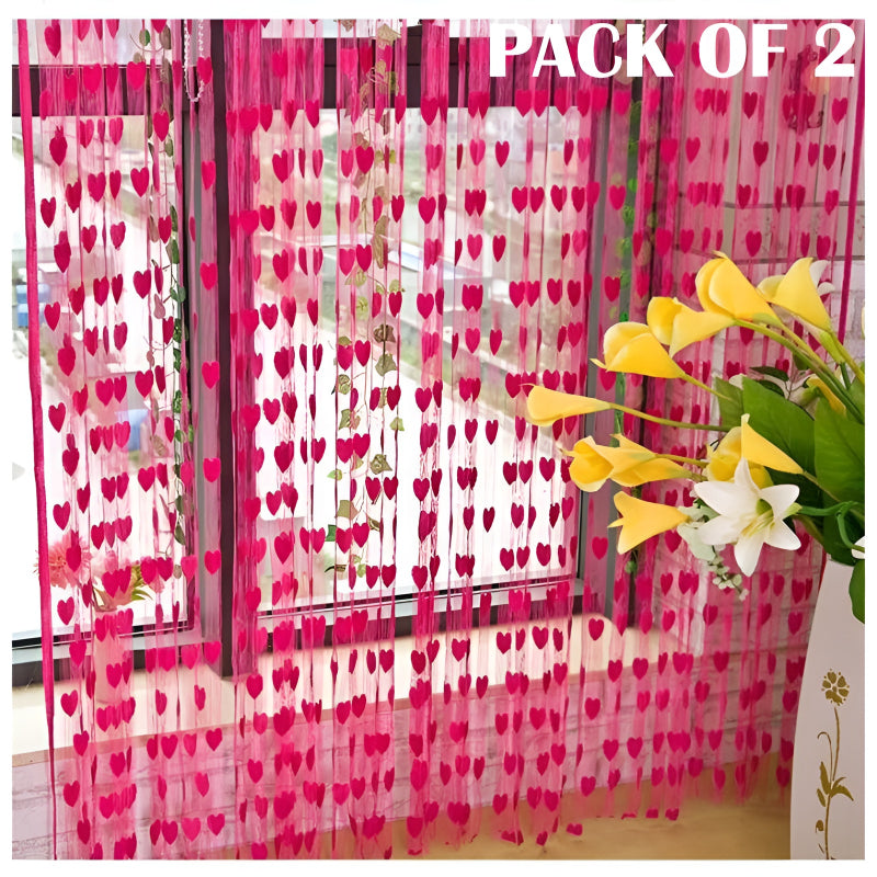 Pack Of 2 Pcs 100*200cm Door Window Curtain Heart Design Wedding Bedroom Living Room Partition Decoration