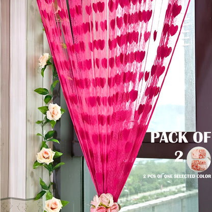 Pack Of 2 Pcs 100*200cm Door Window Curtain Heart Design Wedding Bedroom Living Room Partition Decoration