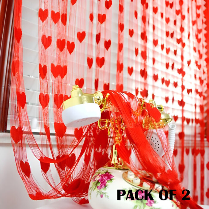 Pack Of 2 Pcs 100*200cm Door Window Curtain Heart Design Wedding Bedroom Living Room Partition Decoration