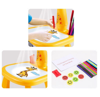 Mini Art Drawing Board LEDs Projector Light Toy Children Kids Painting Table Small Desk (random Color)