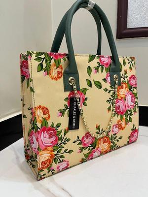 Stylish Girl's Green Printed Polyester Tote Bag - 1 Pc