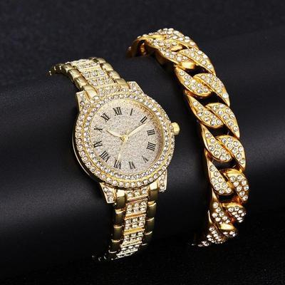 Women's Diamond Artificial Set - Roman Watch - Rose Gold