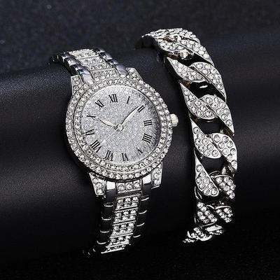 Women's Diamond Artificial Set - Roman Watch - Rose Gold