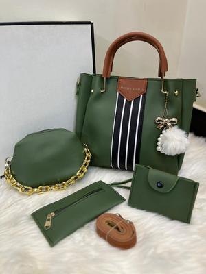 Elegant Green Faux Leather Handbag Set for Women - 4 Piece Collection